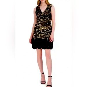 Donna Rocco Black and Gold sequin Dress w/rose trim size 2 NWT